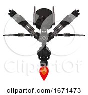 Poster, Art Print Of Mech Containing Round Head And Head Winglets And Light Chest Exoshielding And Minigun Back Assembly And No Chest Plating And Jet Propulsion And Cat Face Dirty Black T-Pose
