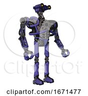 Cyborg Containing Dual Retro Camera Head And Simple Blue Telescopic Eye Head And Heavy Upper Chest And No Chest Plating And Ultralight Foot Exosuit Primary Blue Halftone Facing Left View