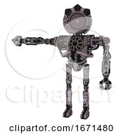 Poster, Art Print Of Bot Containing Green Dot Eye Corn Row Plastic Hair And Heavy Upper Chest And No Chest Plating And Ultralight Foot Exosuit Dark Ink Dots Sketch Arm Out Holding Invisible Object