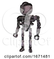 Poster, Art Print Of Bot Containing Green Dot Eye Corn Row Plastic Hair And Heavy Upper Chest And No Chest Plating And Ultralight Foot Exosuit Dark Ink Dots Sketch Standing Looking Right Restful Pose