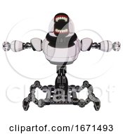Poster, Art Print Of Mech Containing Chomper Head Design And Heavy Upper Chest And Insect Walker Legs White Halftone Toon T-Pose