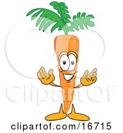 Clipart Picture Of An Orange Carrot Mascot Cartoon Character Greeting With Open Arms by Toons4Biz