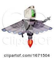 Cyborg Containing Old Computer Monitor And Abstract Mask Pixel Face And Retro Futuristic Webcam And Light Chest Exoshielding And Ultralight Chest Exosuit And Cherub Wings Design And Jet Propulsion