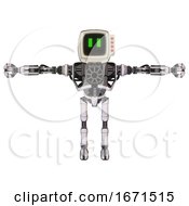 Poster, Art Print Of Mech Containing Old Computer Monitor And Pixel Line Eyes And Red Buttons And Heavy Upper Chest And No Chest Plating And Ultralight Foot Exosuit White Halftone Toon T-Pose