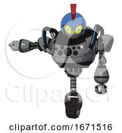 Bot Containing Grey Alien Style Head And Yellow Eyes With Blue Pupils And Galea Roman Soldier Ornament And Blue Helmet And Heavy Upper Chest And Chest Compound Eyes And Blue Strip Lights 
