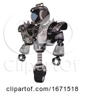Poster, Art Print Of Robot Containing Digital Display Head And Three Vertical Line Design And Led And Protection Bars And Heavy Upper Chest And Heavy Mech Chest And Shoulder Spikes And Unicycle Wheel Scribble Sketch