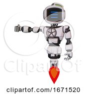 Poster, Art Print Of Bot Containing Digital Display Head And Three Horizontal Line Design And Green Led Array And Light Chest Exoshielding And Chest Valve Crank And Jet Propulsion White Halftone Toon