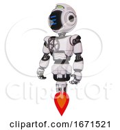 Bot Containing Digital Display Head And Three Horizontal Line Design And Green Led Array And Light Chest Exoshielding And Chest Valve Crank And Jet Propulsion White Halftone Toon