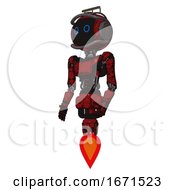 Poster, Art Print Of Android Containing Digital Display Head And Circle Eyes And Led And Protection Bars And Light Chest Exoshielding And Ultralight Chest Exosuit And Jet Propulsion Grunge Dots Dark Red