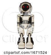 Poster, Art Print Of Android Containing Round Barbed Wire Round Head And Light Chest Exoshielding And Ultralight Chest Exosuit And Rocket Pack And Light Leg Exoshielding And Stomper Foot Mod Off White Toon Front View