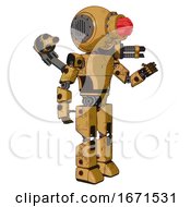 Mech Containing Round Head And Red Laser Crystal Array And Light Chest Exoshielding And Prototype Exoplate Chest And Minigun Back Assembly And Prototype Exoplate Legs Construction Yellow Halftone