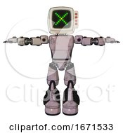Bot Containing Old Computer Monitor And Pixel X And Red Buttons And Light Chest Exoshielding And Prototype Exoplate Chest And Light Leg Exoshielding And Stomper Foot Mod Gray Metal T Pose