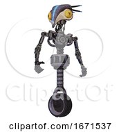 Automaton Containing Bird Skull Head And Brass Steampunk Eyes And Head Shield Design And Light Chest Exoshielding And No Chest Plating And Unicycle Wheel Light Lavender Metal Hero Pose