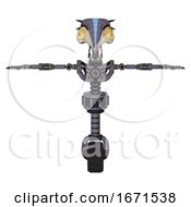 Automaton Containing Bird Skull Head And Brass Steampunk Eyes And Head Shield Design And Light Chest Exoshielding And No Chest Plating And Unicycle Wheel Light Lavender Metal T Pose