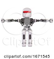 Poster, Art Print Of Mech Containing Round Head And Horizontal Red Visor And Heavy Upper Chest And No Chest Plating And Prototype Exoplate Legs White Halftone Toon T-Pose
