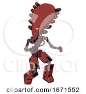 Poster, Art Print Of Mech Containing Flat Elongated Skull Head And Light Chest Exoshielding And No Chest Plating And Prototype Exoplate Legs Light Brick Red Fight Or Defense Pose