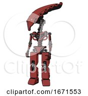 Poster, Art Print Of Mech Containing Flat Elongated Skull Head And Light Chest Exoshielding And No Chest Plating And Prototype Exoplate Legs Light Brick Red Standing Looking Right Restful Pose