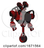 Robot Containing Dual Retro Camera Head And Heavy Upper Chest And Chest Vents And Unicycle Wheel Red Blood Grunge Material Hero Pose