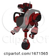 Poster, Art Print Of Robot Containing Dual Retro Camera Head And Heavy Upper Chest And Chest Vents And Unicycle Wheel Red Blood Grunge Material Facing Right View