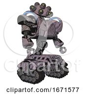 Poster, Art Print Of Automaton Containing Many Robo-Eye Domehead Design And Heavy Upper Chest And Heavy Mech Chest And Battle Mech Chest And Tank Tracks Dark Sketch Lines Facing Left View
