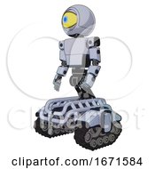Poster, Art Print Of Bot Containing Giant Eyeball Head Design And Light Chest Exoshielding And Prototype Exoplate Chest And Tank Tracks Blue Tint Toon Facing Right View