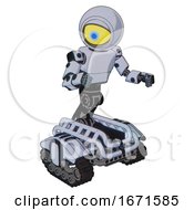 Poster, Art Print Of Bot Containing Giant Eyeball Head Design And Light Chest Exoshielding And Prototype Exoplate Chest And Tank Tracks Blue Tint Toon Fight Or Defense Pose