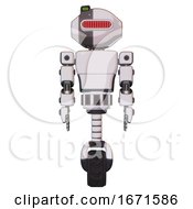Poster, Art Print Of Automaton Containing Oval Wide Head And Red Horizontal Visor And Green Led Ornament And Light Chest Exoshielding And Prototype Exoplate Chest And Unicycle Wheel White Halftone Toon Front View