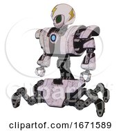 Poster, Art Print Of Robot Containing Grey Alien Style Head And Led Array Eyes And Lightning Bolts And Helmet And Heavy Upper Chest And Heavy Mech Chest And Blue Energy Fission Element Chest And Insect Walker Legs