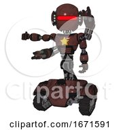 Poster, Art Print Of Android Containing Round Head And Horizontal Red Visor And Head Light Gadgets And Light Chest Exoshielding And Yellow Star And Minigun Back Assembly And Tank Tracks Steampunk Copper