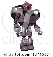 Poster, Art Print Of Mech Containing Grey Alien Style Head And Black Eyes And Heavy Upper Chest And Light Leg Exoshielding Lilac Metal Facing Left View