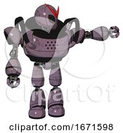 Mech Containing Grey Alien Style Head And Black Eyes And Heavy Upper Chest And Light Leg Exoshielding Lilac Metal Pointing Left Or Pushing A Button