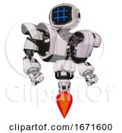 Poster, Art Print Of Automaton Containing Digital Display Head And Hashtag Face And Heavy Upper Chest And Heavy Mech Chest And Jet Propulsion White Halftone Toon Hero Pose