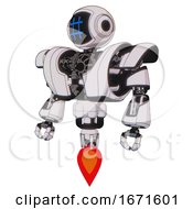 Poster, Art Print Of Automaton Containing Digital Display Head And Hashtag Face And Heavy Upper Chest And Heavy Mech Chest And Jet Propulsion White Halftone Toon Standing Looking Right Restful Pose