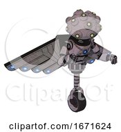 Poster, Art Print Of Bot Containing Techno Multi-Eyed Domehead Design And Light Chest Exoshielding And Blue Energy Core And Cherub Wings Design And Unicycle Wheel Dark Sketch Fight Or Defense Pose