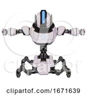 Poster, Art Print Of Automaton Containing Round Head And Large Vertical Visor And Heavy Upper Chest And Circle Of Blue Leds And Insect Walker Legs White Halftone Toon T-Pose