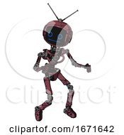 Poster, Art Print Of Mech Containing Digital Display Head And Blank-Faced Expression And Retro Antennas And Light Chest Exoshielding And No Chest Plating And Ultralight Foot Exosuit Muavewood Halftone Grunge