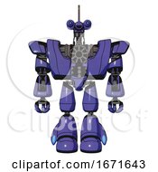 Poster, Art Print Of Bot Containing Dual Retro Camera Head And Reversed Fin Head And Heavy Upper Chest And Heavy Mech Chest And Light Leg Exoshielding Primary Blue Halftone Front View