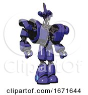 Poster, Art Print Of Bot Containing Dual Retro Camera Head And Reversed Fin Head And Heavy Upper Chest And Heavy Mech Chest And Light Leg Exoshielding Primary Blue Halftone Hero Pose
