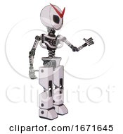 Poster, Art Print Of Robot Containing Grey Alien Style Head And Black Eyes And Light Chest Exoshielding And No Chest Plating And Prototype Exoplate Legs White Halftone Toon Interacting