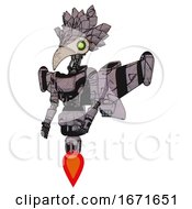 Poster, Art Print Of Automaton Containing Bird Skull Head And Green Eyes And Bird Feather Design And Light Chest Exoshielding And Ultralight Chest Exosuit And Stellar Jet Wing Rocket Pack And Jet Propulsion