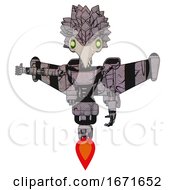 Poster, Art Print Of Automaton Containing Bird Skull Head And Green Eyes And Bird Feather Design And Light Chest Exoshielding And Ultralight Chest Exosuit And Stellar Jet Wing Rocket Pack And Jet Propulsion