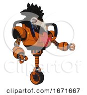 Poster, Art Print Of Droid Containing Bird Skull Head And Yellow And Green Scope Eyes And Crow Feather Design And Heavy Upper Chest And First Aid Chest Symbol And Blue Strip Lights And Unicycle Wheel