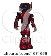 Poster, Art Print Of Droid Containing Digital Display Head And Blank-Faced Expression And Winglets And Light Chest Exoshielding And Prototype Exoplate Chest And Light Leg Exoshielding Grunge Dots Royal Red Hero Pose