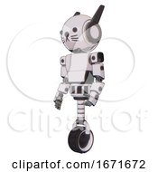 Poster, Art Print Of Bot Containing Round Head And Head Winglets And Light Chest Exoshielding And Prototype Exoplate Chest And Unicycle Wheel And Cat Face White Halftone Toon Facing Right View