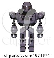 Poster, Art Print Of Mech Containing Grey Alien Style Head And Metal Grate Eyes And Heavy Upper Chest And Chest Compound Eyes And Prototype Exoplate Legs Light Lavender Metal Front View