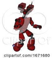 Poster, Art Print Of Cyborg Containing Dual Retro Camera Head And Light Chest Exoshielding And Prototype Exoplate Chest And Light Leg Exoshielding Red Blood Grunge Material Fight Or Defense Pose