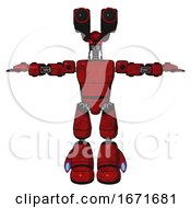 Poster, Art Print Of Cyborg Containing Dual Retro Camera Head And Light Chest Exoshielding And Prototype Exoplate Chest And Light Leg Exoshielding Red Blood Grunge Material T-Pose