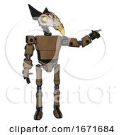 Poster, Art Print Of Bot Containing Bird Skull Head And Big Yellow Eyes And Robobeak Design And Light Chest Exoshielding And Prototype Exoplate Chest And Ultralight Foot Exosuit Old Copper