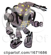 Poster, Art Print Of Mech Containing Many-Eyed Monster Head Design And Heavy Upper Chest And Colored Lights Array And Light Leg Exoshielding And Stomper Foot Mod Dark Sketch Random Doodle Fight Or Defense Pose