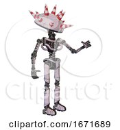 Poster, Art Print Of Bot Containing Red And White Cone Dome Head And Light Chest Exoshielding And No Chest Plating And Ultralight Foot Exosuit Sketch Pad Light Lines Interacting